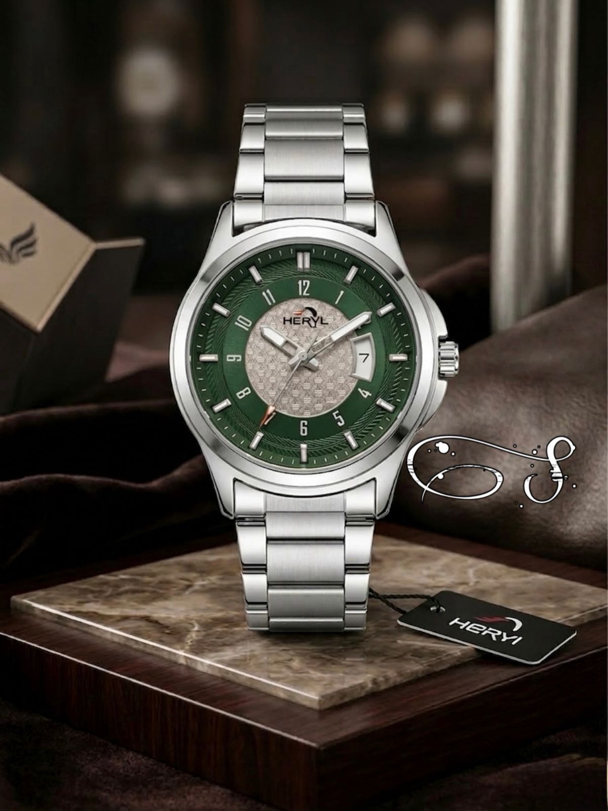 HERYL Stainless Steel Brown Dial Luxury Analog Watch (Model appears to feature a date window at 3 o'clock)
