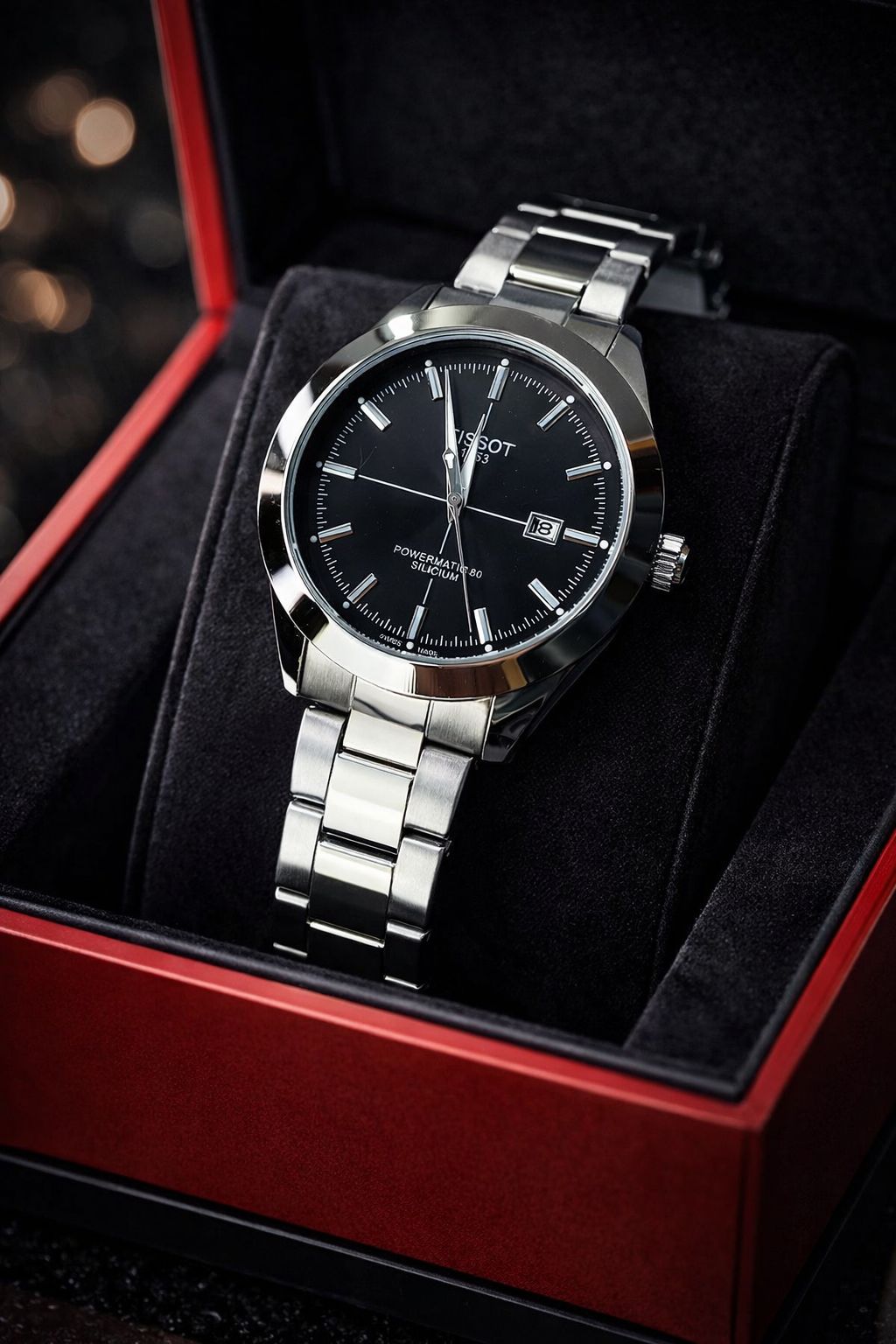 Tissot Gentleman Powermatic 80 Silicium Automatic Watch (Black Dial, Stainless Steel)