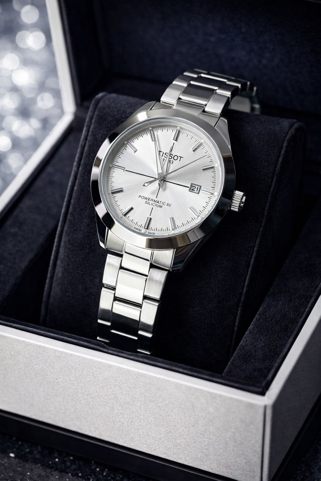 Tissot Gentleman Powermatic 80 Silicium Automatic Watch (Black Dial, Stainless Steel)