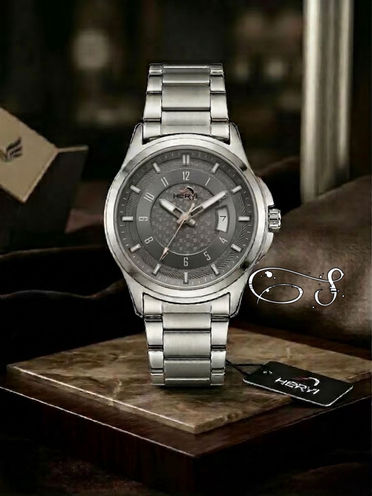 HERYL Stainless Steel Brown Dial Luxury Analog Watch (Model appears to feature a date window at 3 o'clock)