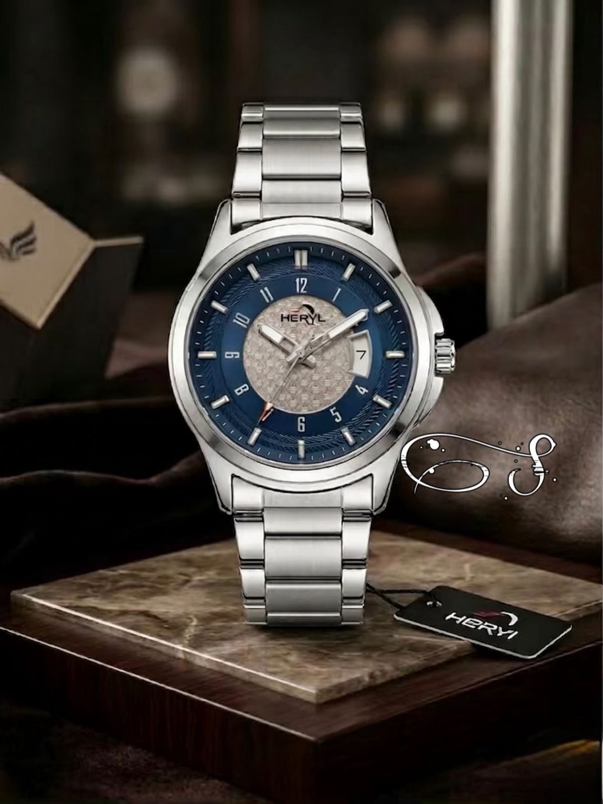 HERYL Stainless Steel Brown Dial Luxury Analog Watch (Model appears to feature a date window at 3 o'clock)