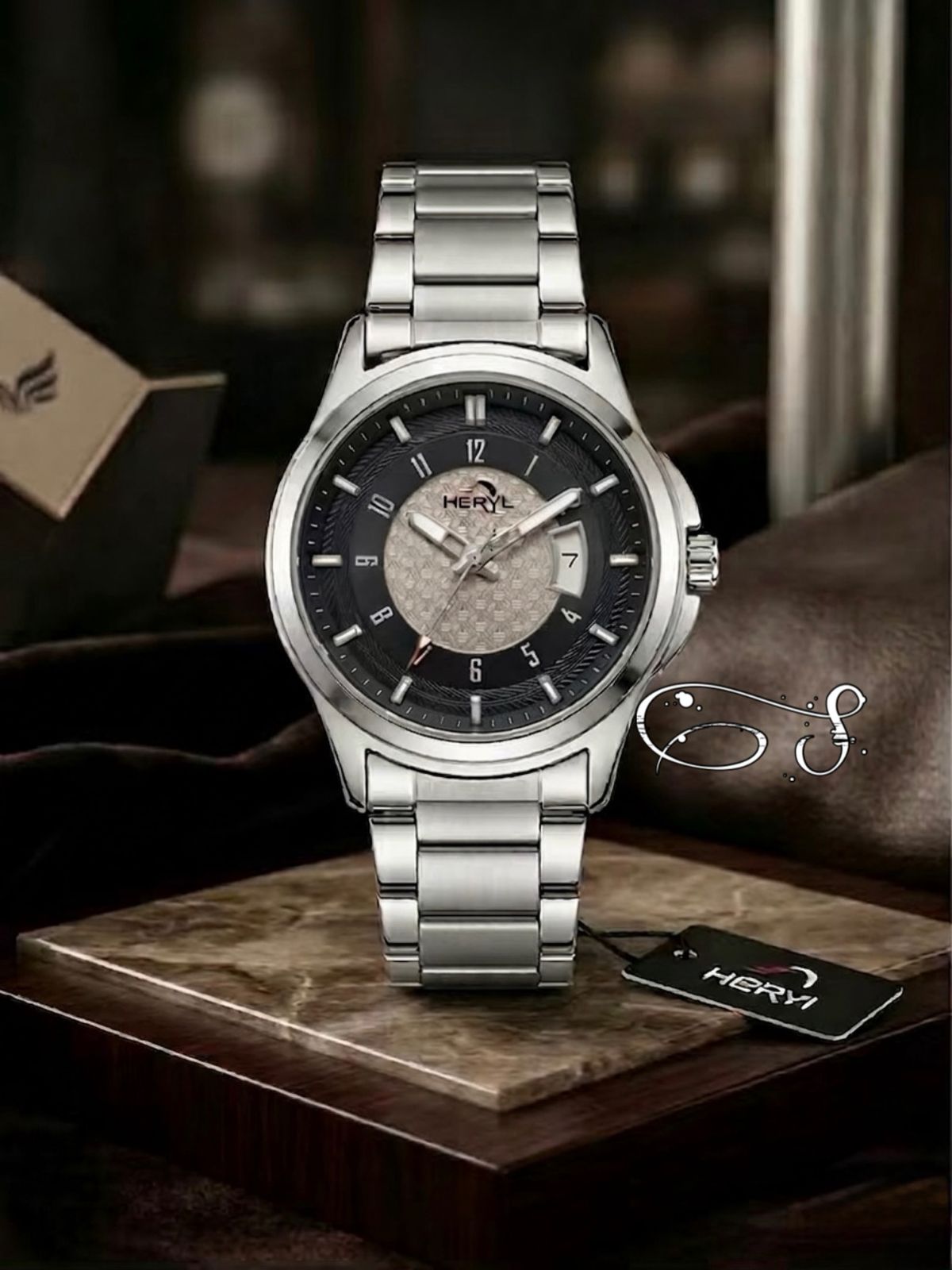 HERYL Stainless Steel Brown Dial Luxury Analog Watch (Model appears to feature a date window at 3 o'clock)
