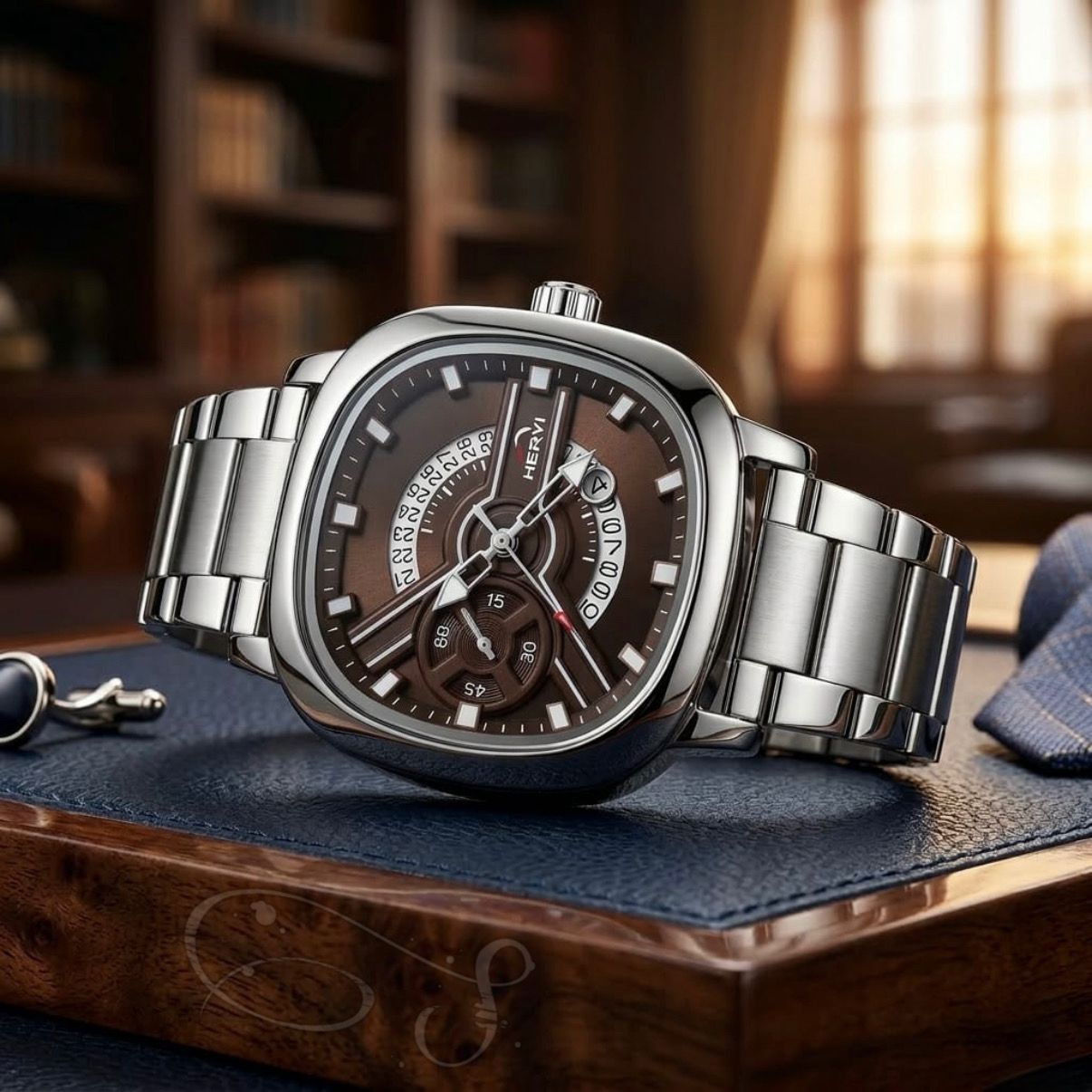HERYL Stainless Steel Brown Dial Luxury Analog Watch (Model appears to feature a date window at 3 o'clock)
