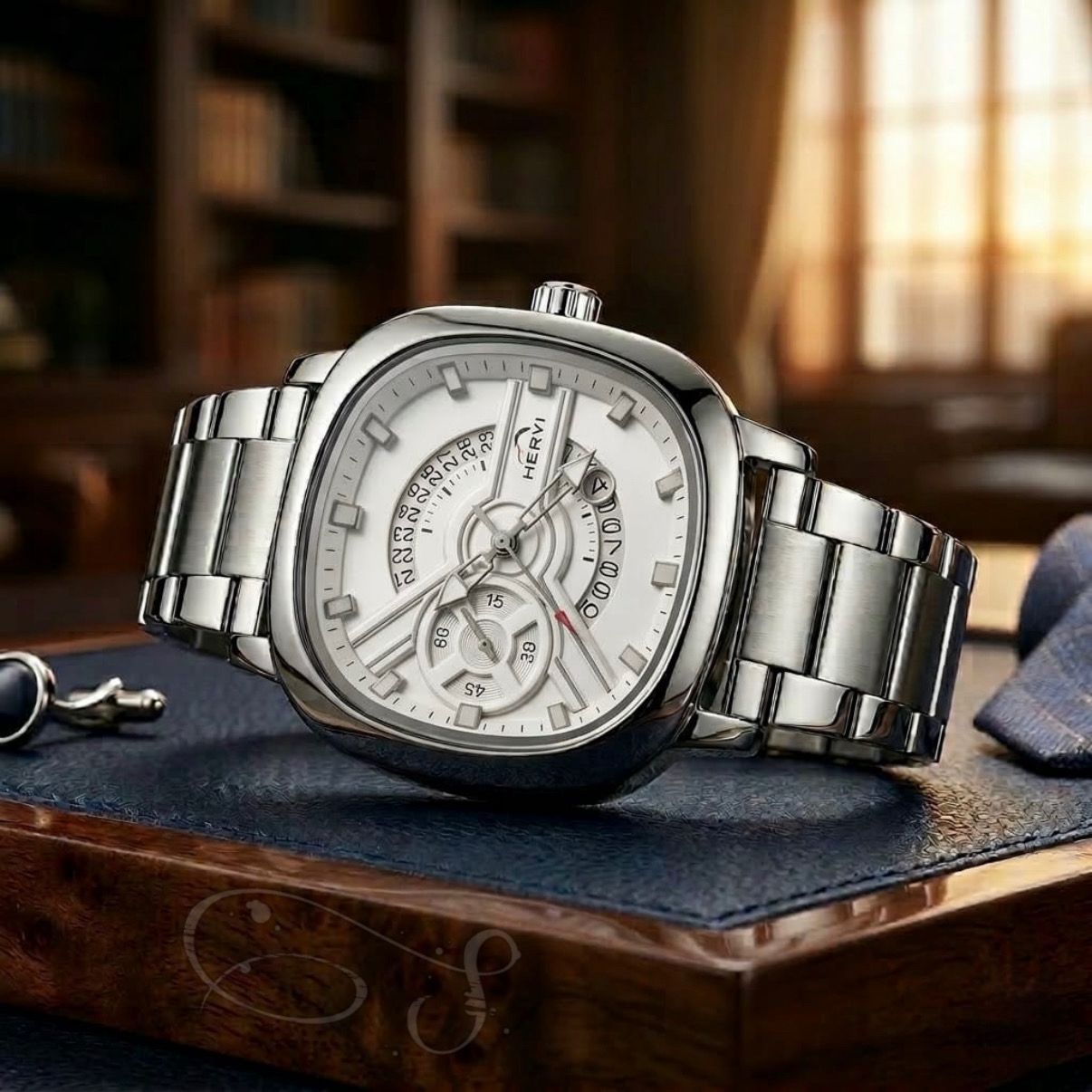 HERYL Stainless Steel Brown Dial Luxury Analog Watch (Model appears to feature a date window at 3 o'clock)