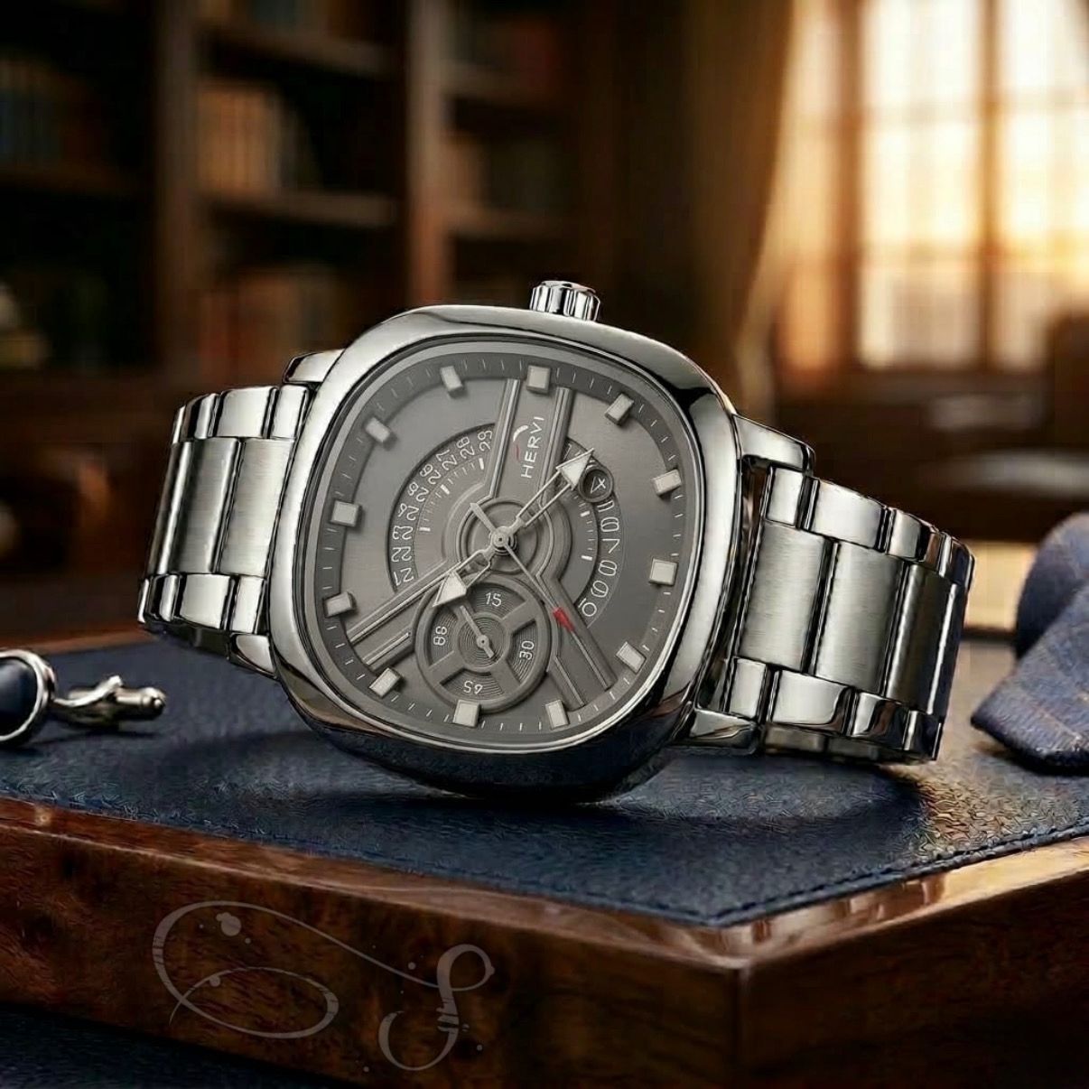 HERYL Stainless Steel Brown Dial Luxury Analog Watch (Model appears to feature a date window at 3 o'clock)