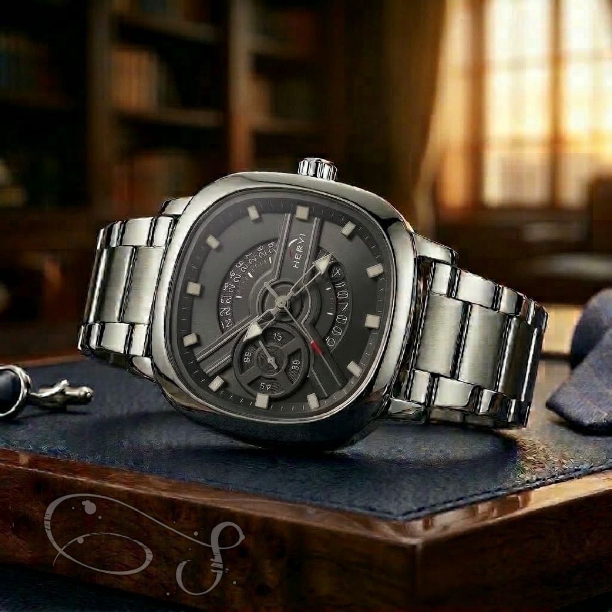 HERYL Stainless Steel Brown Dial Luxury Analog Watch (Model appears to feature a date window at 3 o'clock)