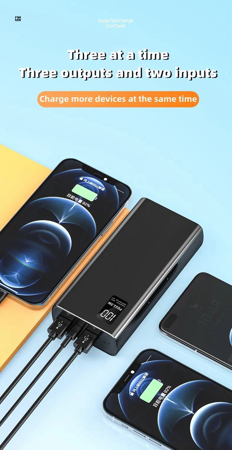 TOPWARP 22.5W PD Super Fast Charge Power Bank with Built-in Lightning & Type-C Cables