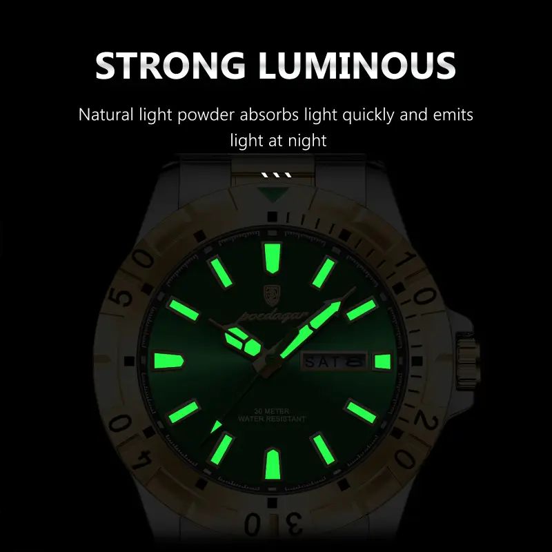 Poedagar 21ATS Luxury Two-Tone Gold & Silver Stainless Steel Green Dial Waterproof Men's Watch (30 Meter Water Resistant)