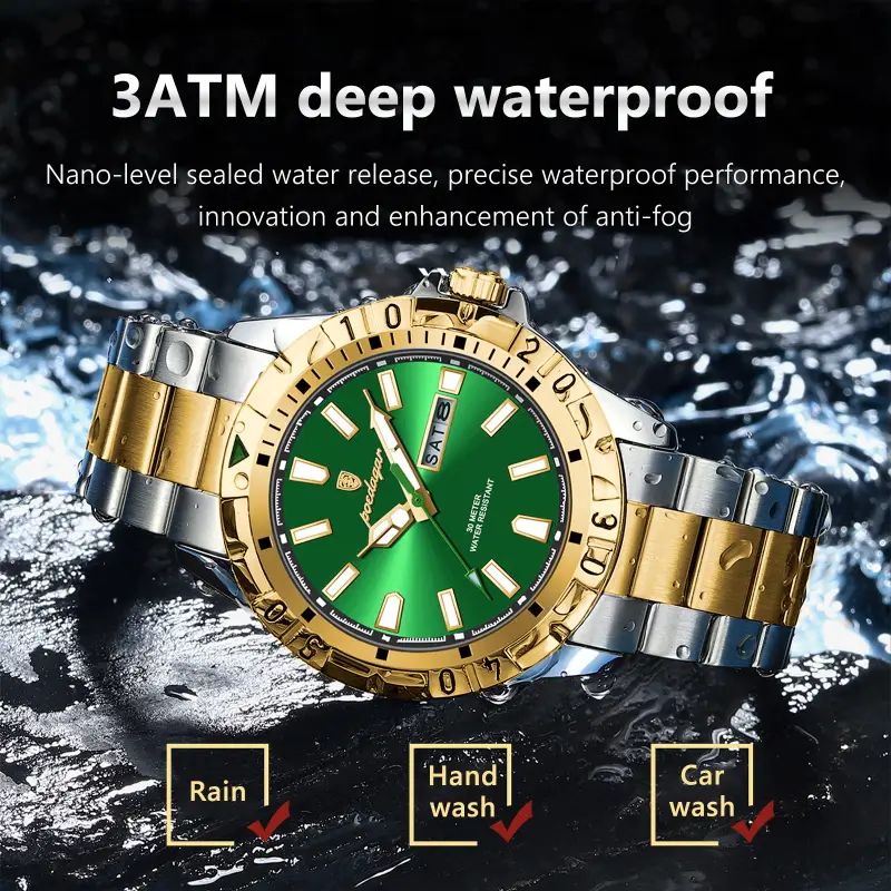 Poedagar 21ATS Luxury Two-Tone Gold & Silver Stainless Steel Green Dial Waterproof Men's Watch (30 Meter Water Resistant)
