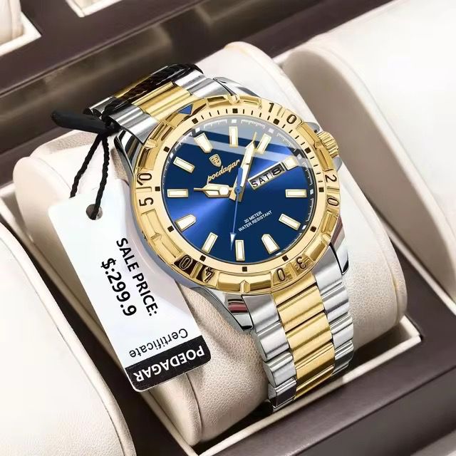 Poedagar 21ATS Luxury Two-Tone Gold & Silver Stainless Steel Green Dial Waterproof Men's Watch (30 Meter Water Resistant)