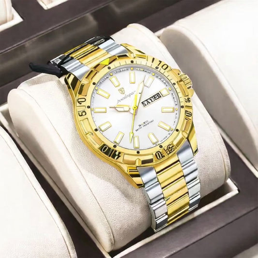 Poedagar 21ATS Luxury Two-Tone Gold & Silver Stainless Steel Green Dial Waterproof Men's Watch (30 Meter Water Resistant)