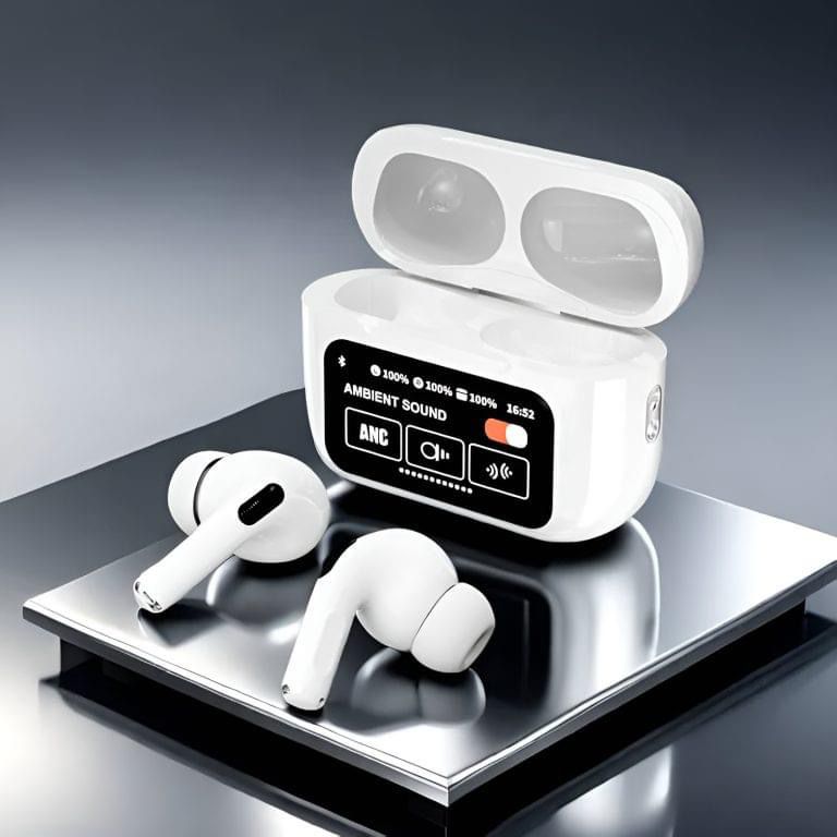 Smart ANC Wireless Bluetooth Earbuds with Transparent Charging Case & Digital Display
