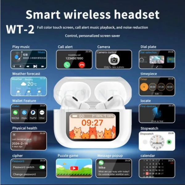 Smart ANC Wireless Bluetooth Earbuds with Transparent Charging Case & Digital Display