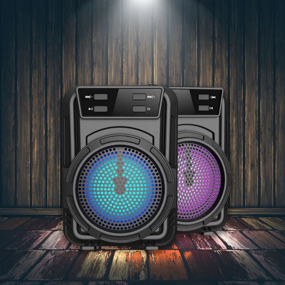 Dual LED Light Bluetooth Party Speaker – Black (Pair)