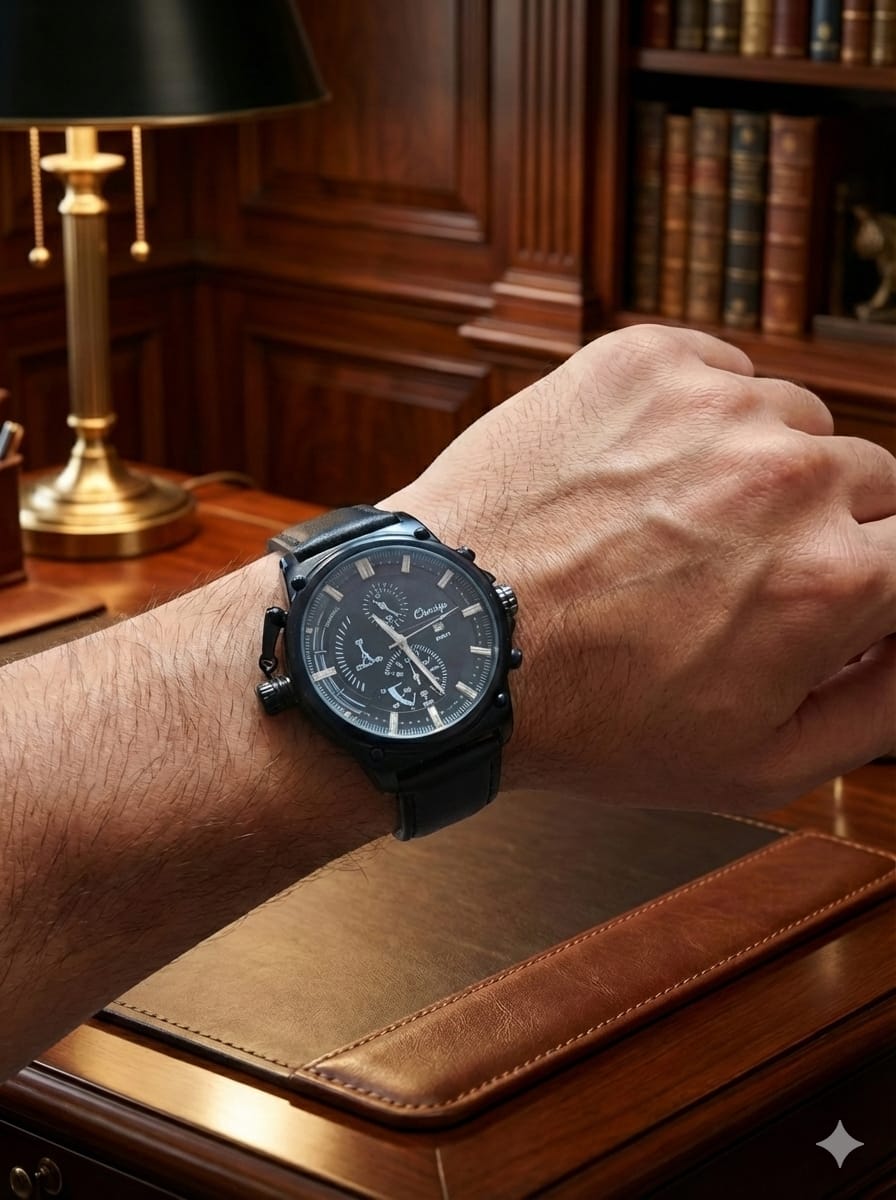 Chronos Classic Black Leather Chronograph Watch