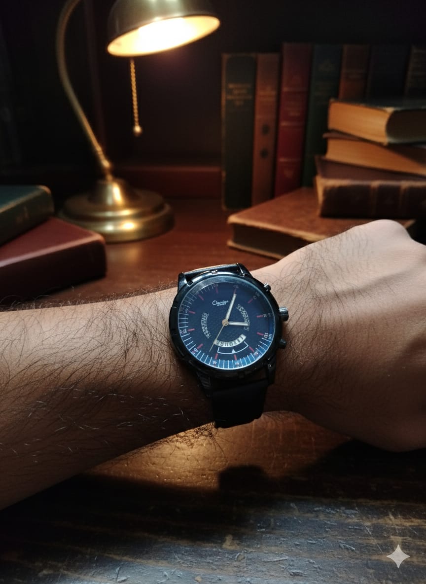 Chronos Classic Black Leather Chronograph Watch