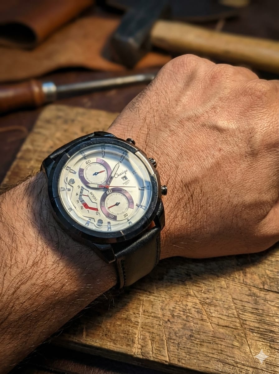 Chronos Classic Black Leather Chronograph Watch